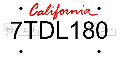 7TDL180 California License Plate