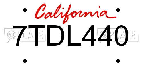 7TDL440 California License Plate