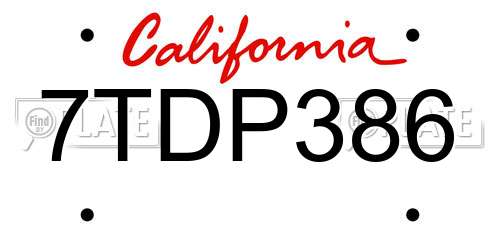 7TDP386 California License Plate