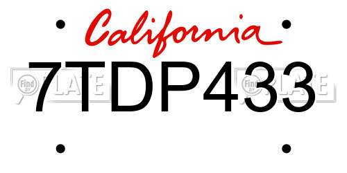 7TDP433 California License Plate