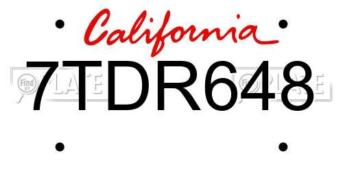 7TDR648 California License Plate