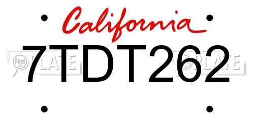 7TDT262 California License Plate