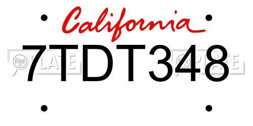 7TDT348 California License Plate