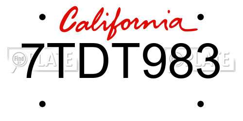 7TDT983 California License Plate