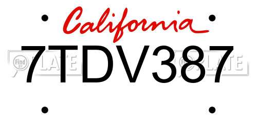 7TDV387 California License Plate