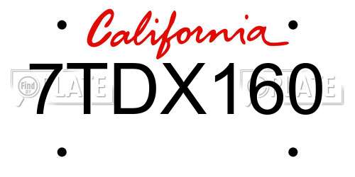 7TDX160 California License Plate