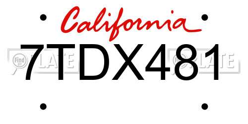 7TDX481 California License Plate