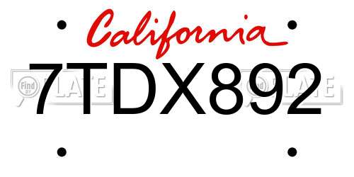 7TDX892 California License Plate