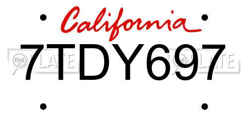 7TDY697 California License Plate