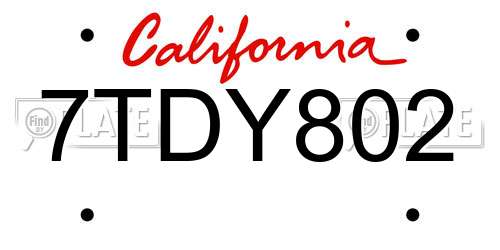 7TDY802 California License Plate