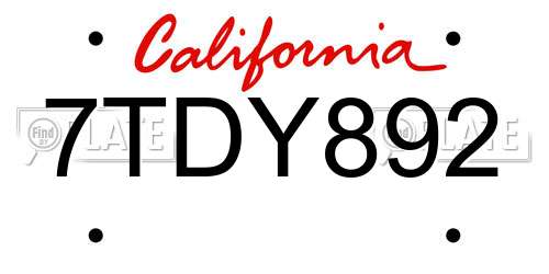 7TDY892 California License Plate