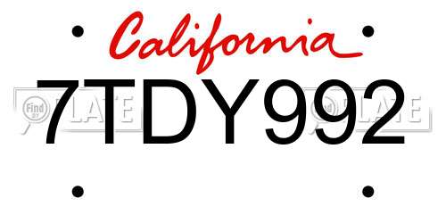 7TDY992 California License Plate