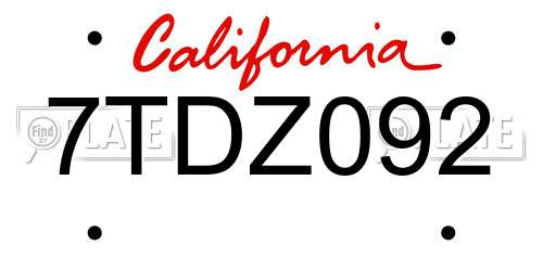 7TDZ092 California License Plate