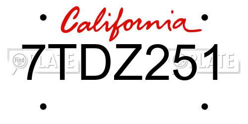 7TDZ251 California License Plate