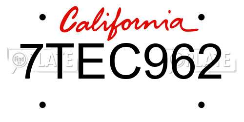 7TEC962 California License Plate