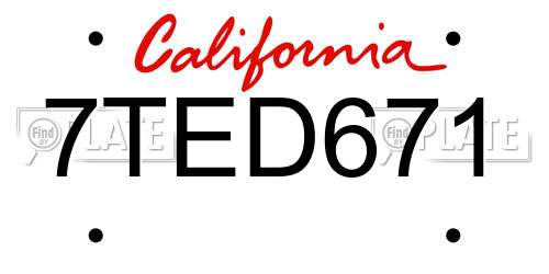 7TED671 California License Plate