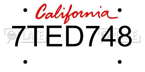 7TED748 California License Plate