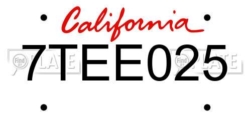 7TEE025 California License Plate