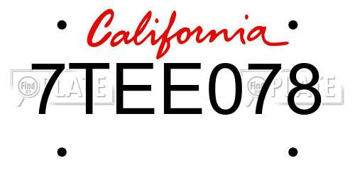 7TEE078 California License Plate