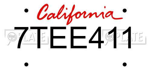 7TEE411 California License Plate