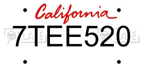 7TEE520 California License Plate