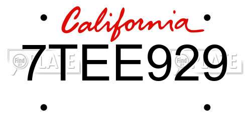 7TEE929 California License Plate