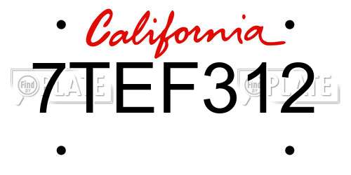 7TEF312 California License Plate