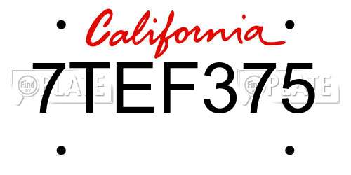 7TEF375 California License Plate