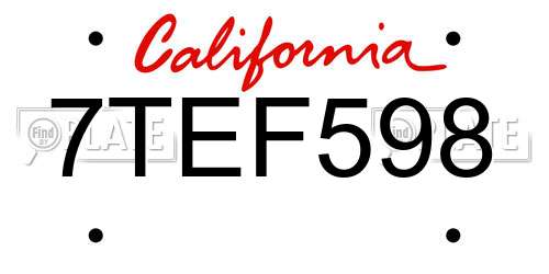 7TEF598 California License Plate