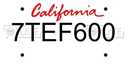 7TEF600 California License Plate