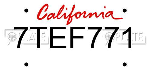7TEF771 California License Plate