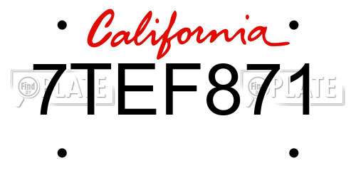 7TEF871 California License Plate