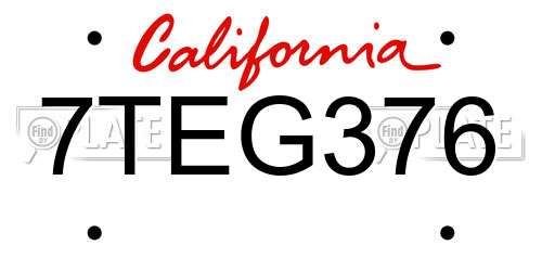 7TEG376 California License Plate
