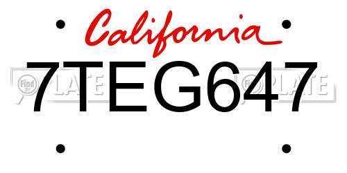 7TEG647 California License Plate