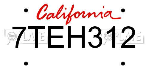 7TEH312 California License Plate