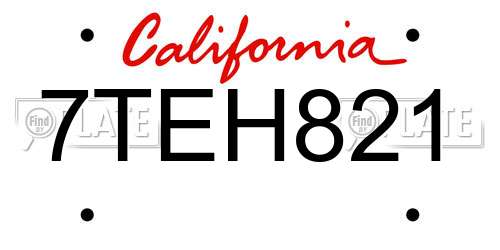 7TEH821 California License Plate