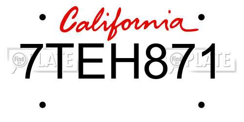7TEH871 California License Plate