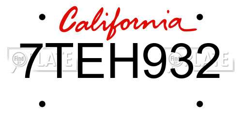 7TEH932 California License Plate