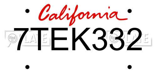 7TEK332 California License Plate