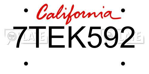 7TEK592 California License Plate