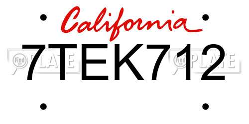 7TEK712 California License Plate