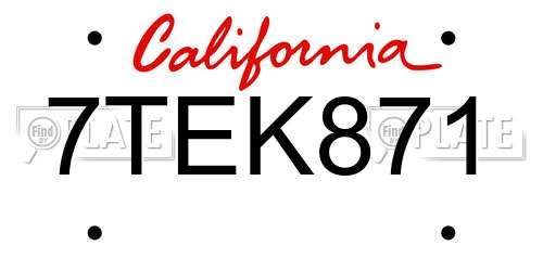7TEK871 California License Plate