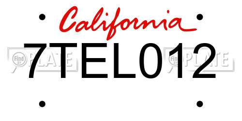 7TEL012 California License Plate
