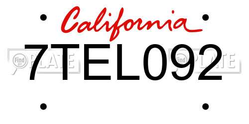 7TEL092 California License Plate