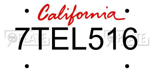 7TEL516 California License Plate