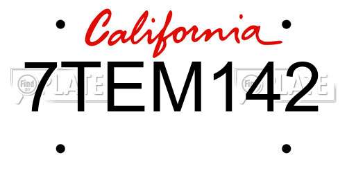 7TEM142 California License Plate