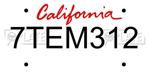 7TEM312 California License Plate