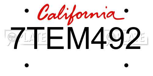 7TEM492 California License Plate