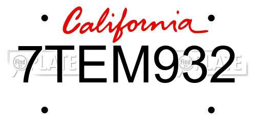7TEM932 California License Plate