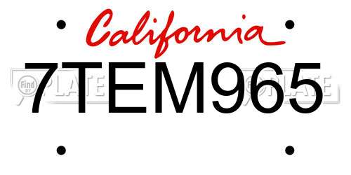 7TEM965 California License Plate